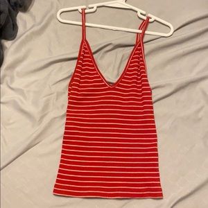 Red and white striped v neck crop top